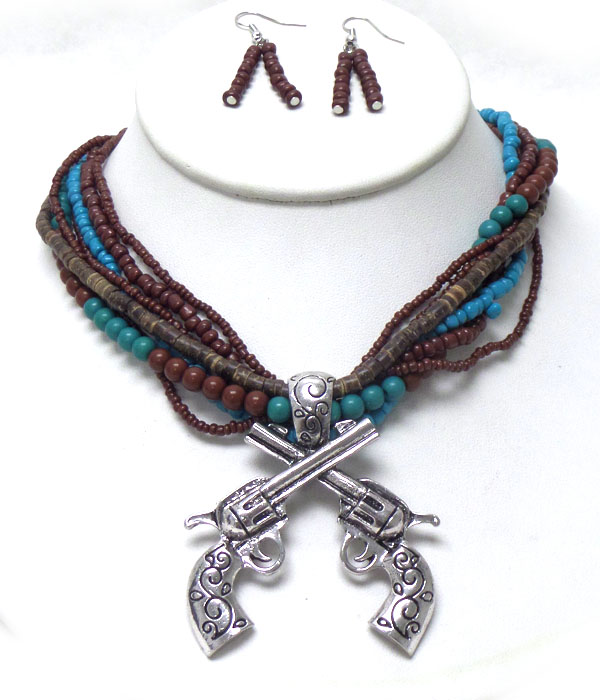 Seed beads layer with guns necklace set