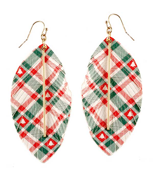 CHRISTMAS THEME FRINGE LEATHERETTE EARRING - TREE