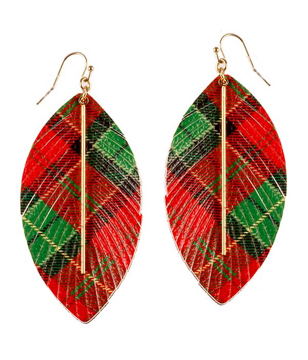 CHRISTMAS THEME FRINGE LEATHERETTE EARRING - PLAID