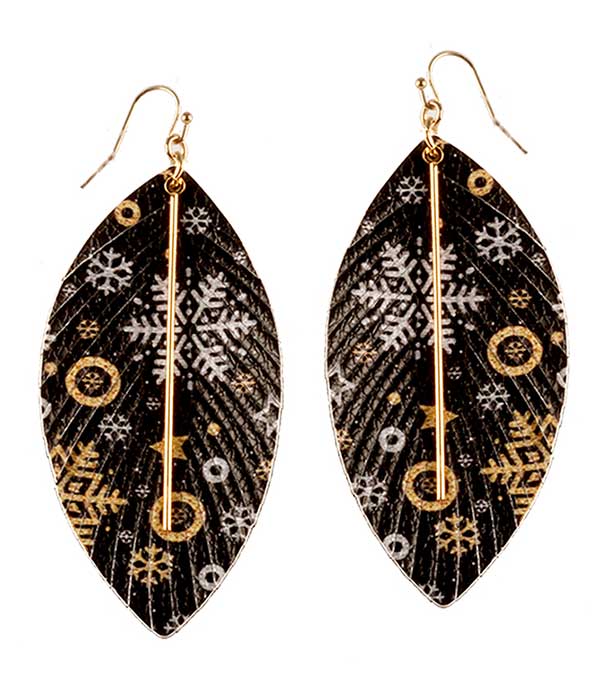 Christmas theme fringe leatherette earring - snowflake