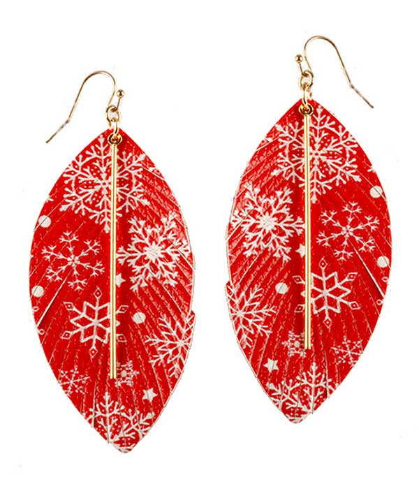 Christmas theme fringe leatherette earring - snowflake