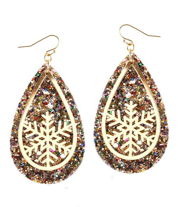 Christmas theme teardrop leatherette earring - snowflake