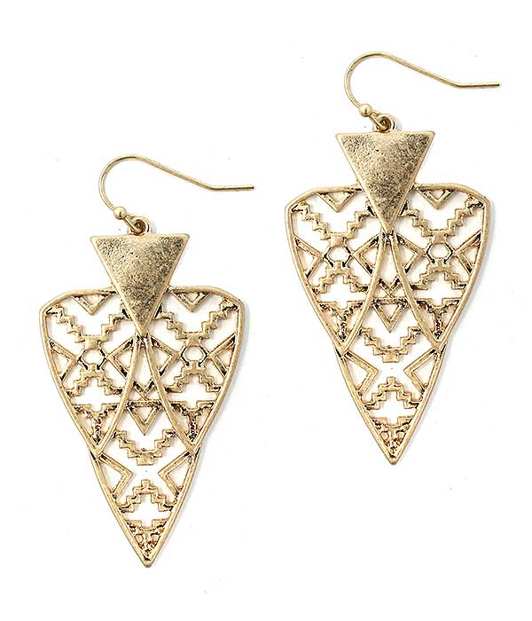 METAL FILIGREE TRIANGLE DROP EARRING