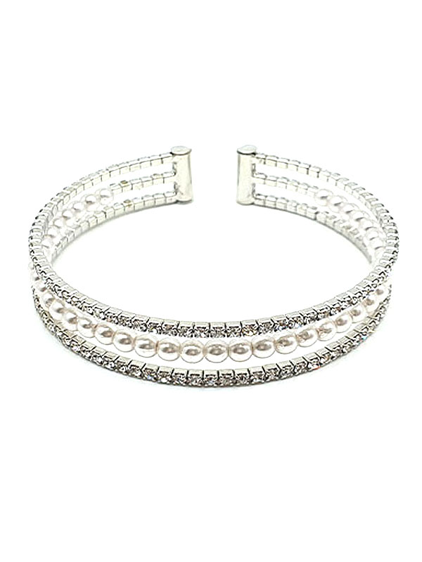 PEARL AND RHINESTONE WEDDING OR PARTY COIL BRACELET