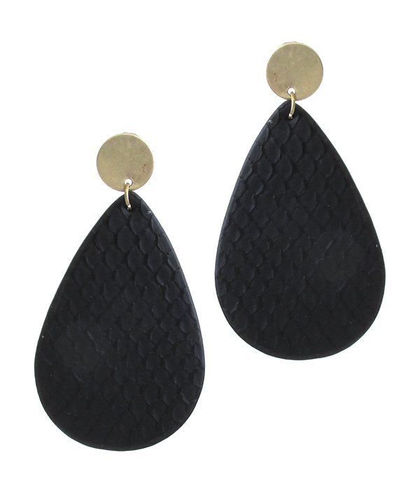 Faux leather textured teardrop earring