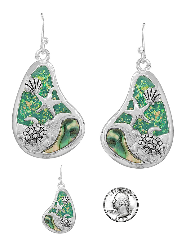SEALIFE THEME ABALONE AND OPAL MIX EARRING - TURTLE STARFISH SHELL