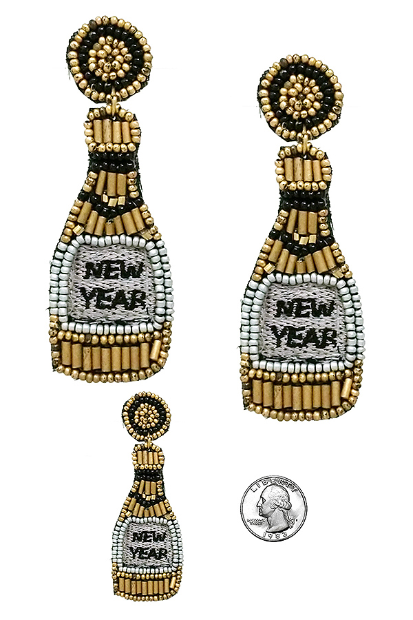 HANDMADE MULTI SEEDBEAD NEW YEAR THEME EARRING - CHAMPAGNE BOTTLE EARRING