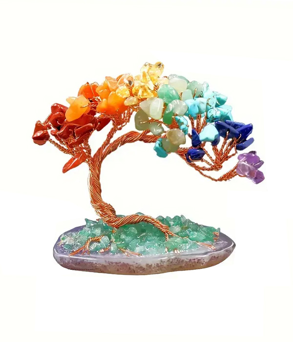 Handcrafted copper wire miniature crystal tree with stone vase