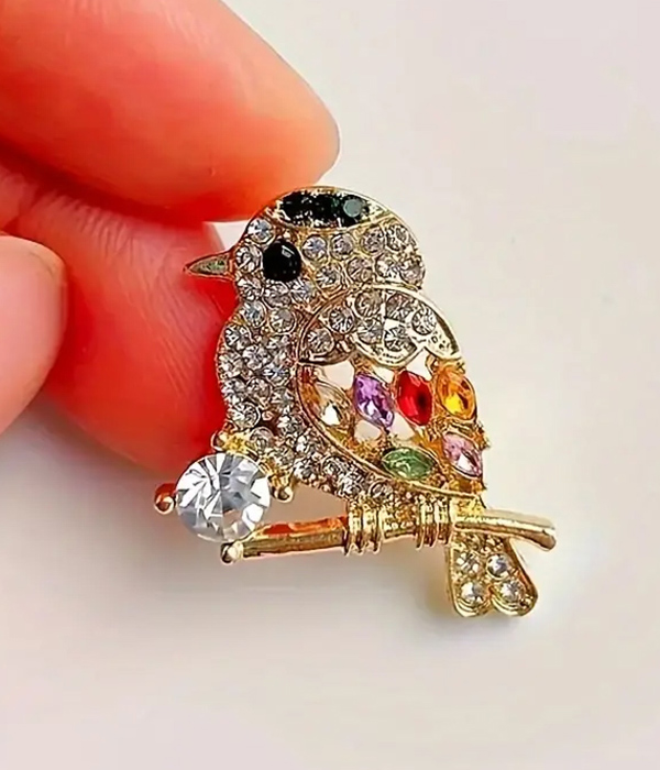 Rhinestone bird brooch