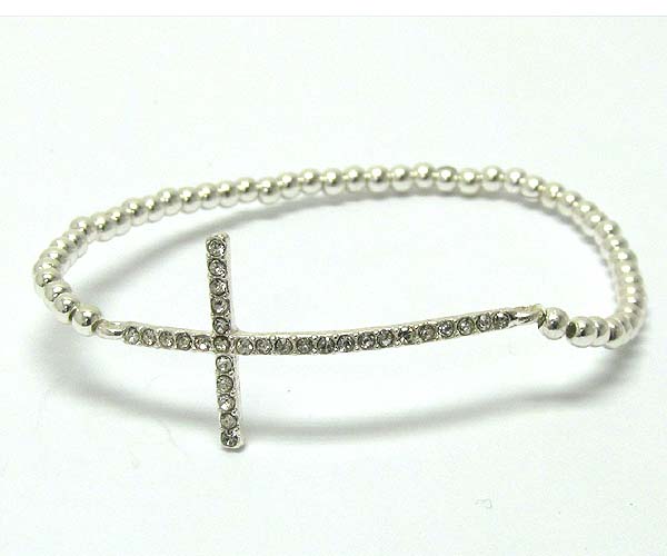 Crystal cross and multi metal ball bead strech bracelet