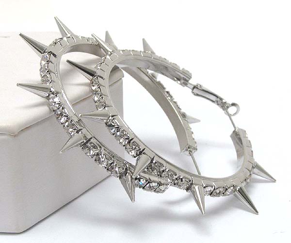 Round metal crystal spikes hoop earring - hoops