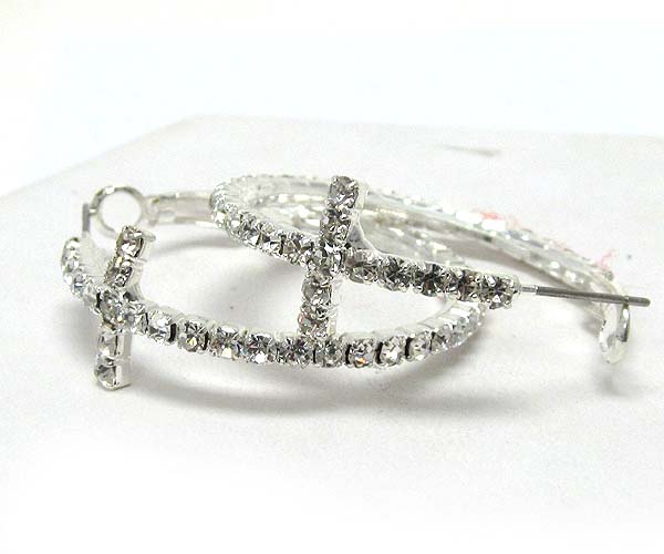 Crystal cross hoop earring - hoops