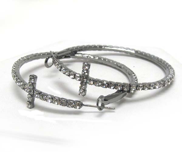 Crystal cross hoop earring - hoops