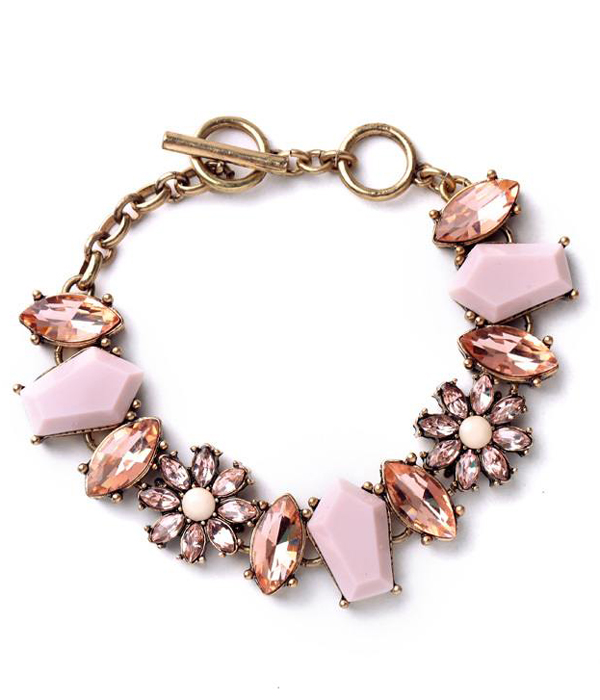 Boutique style crystal flower toggle bracelet