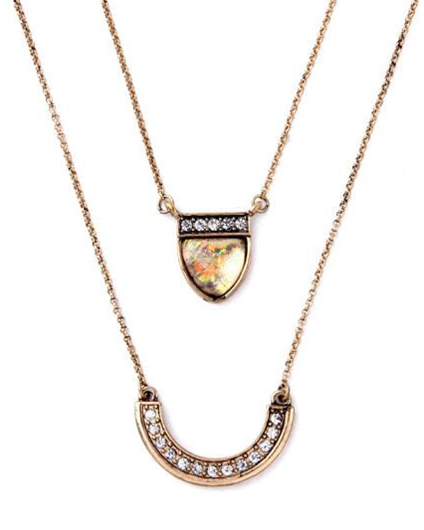 Crystal and abalone double layer long necklace