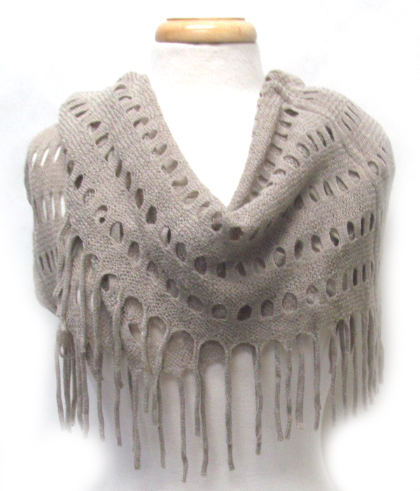 Fringe trim knit infinity scarf