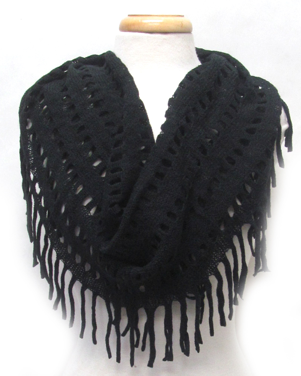 Fringe trim knit infinity scarf