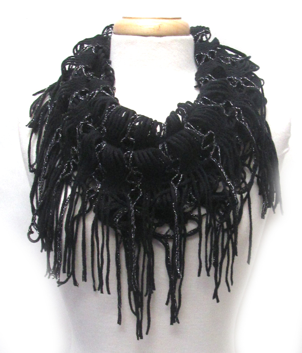 Fringe trim knit infinity scarf
