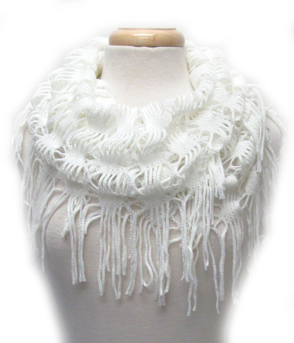 Fringe trim knit infinity scarf
