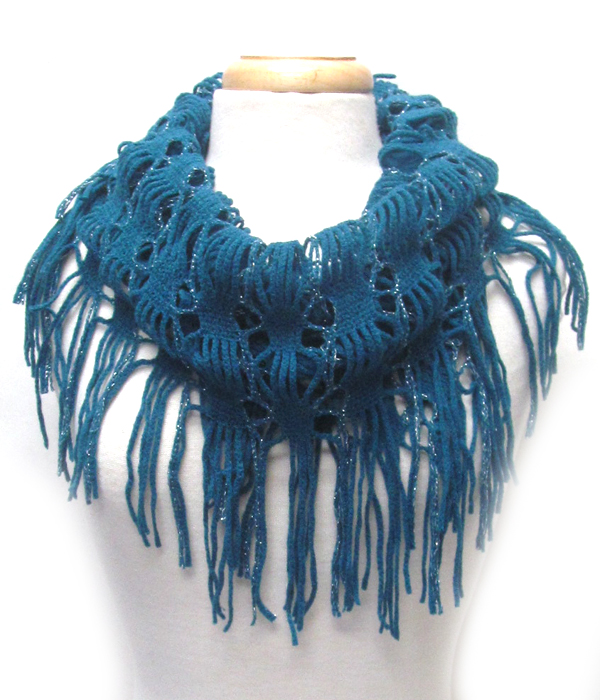 Fringe trim knit infinity scarf