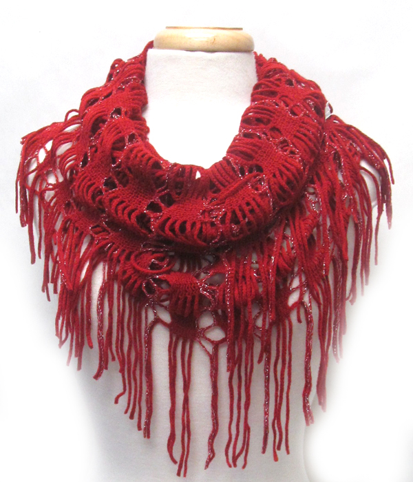 Fringe trim knit infinity scarf