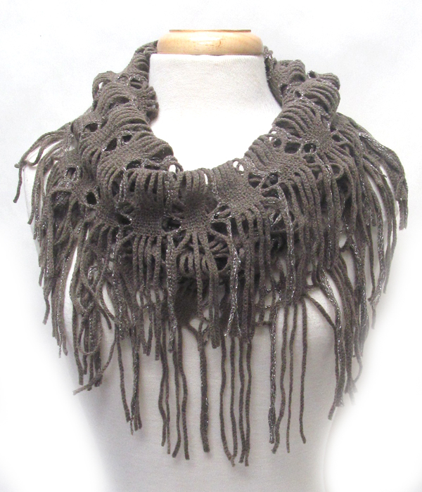 Fringe trim knit infinity scarf