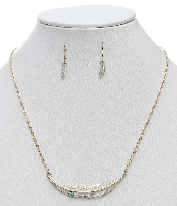 Feather pendant necklace set