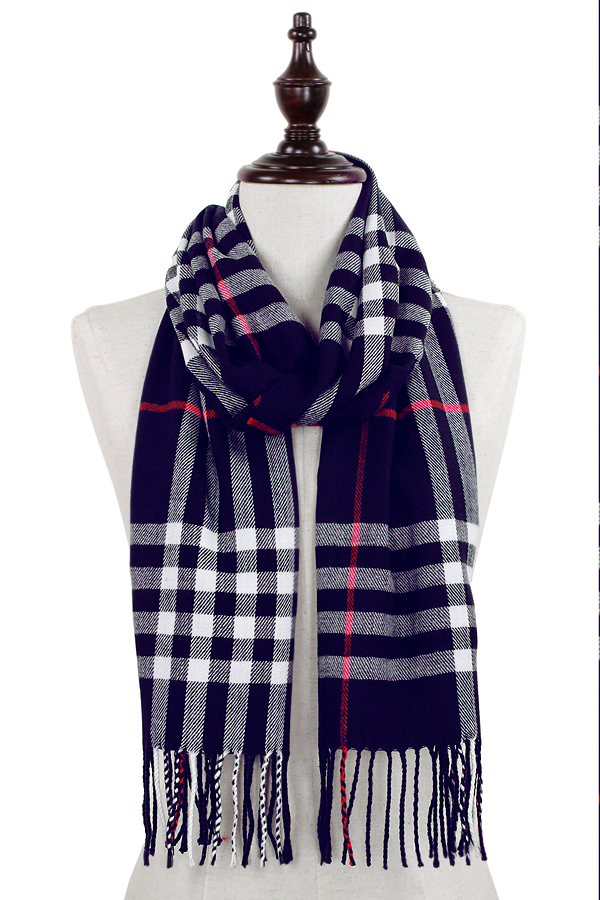 PLAID PATTERN 100% ACRYLIC OBLONG SCARF