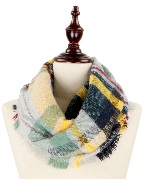 PLAID PATTERN 100% ACRYLIC INFINITY SCARF