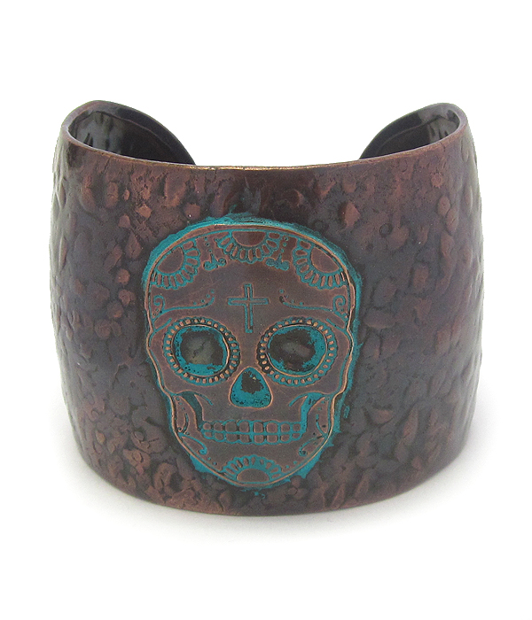 Sugar skull wide metal bangle bracelet