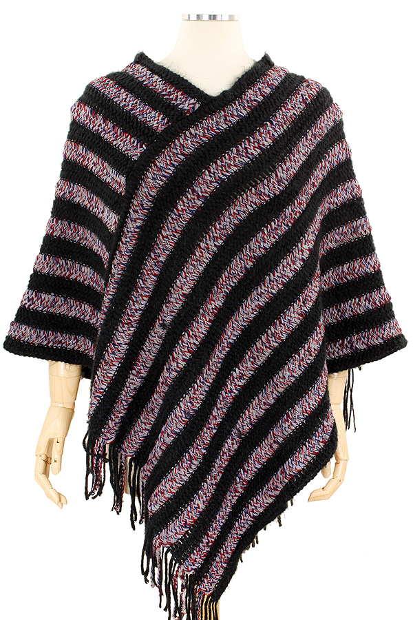 MULTI COLOR STRIPE PONCHO - 100% ACRYLIC