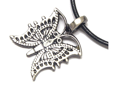 Leather band mens chrome necklace