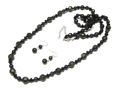 Patina beads long necklace and earring set