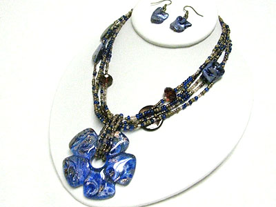 Murano glass flower pendant necklace set