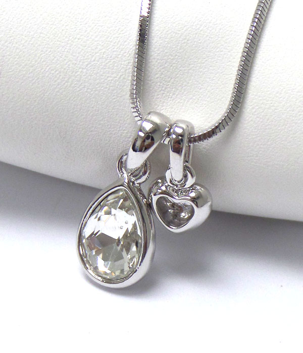 Made in korea whitegold plating crystal teardrop dual pendant necklace