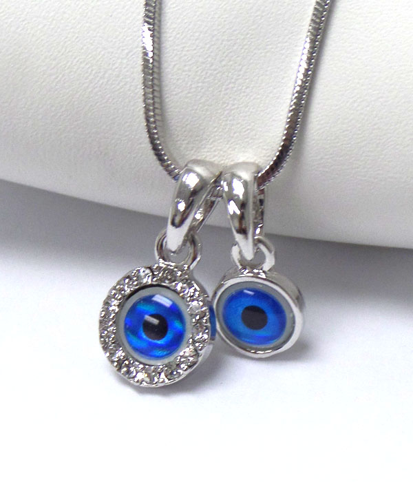 Made in korea whitegold plating crystal evil eyes  dual pendant necklace