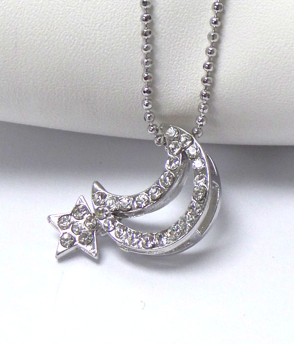 Made in korea whitegold plating moon with crytals and star necklace