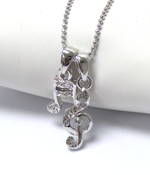 Made in korea whitegold plating music note with crystals dual pendant necklace