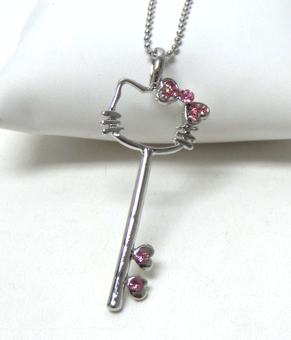 Made in korea whitegold plating crystal cat key necklace