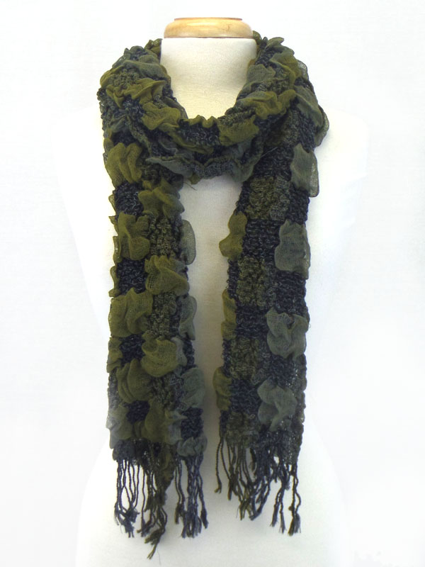 Multi pattern fluffy tassel scarf
