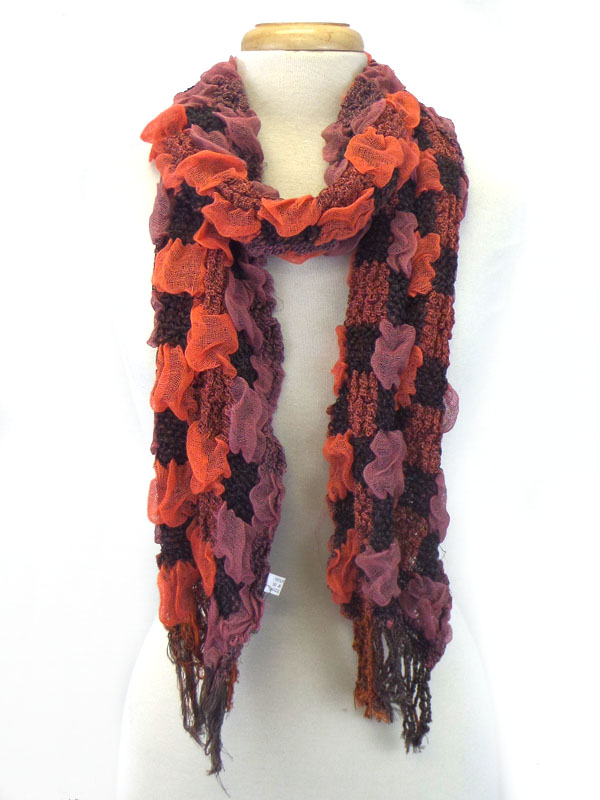 Multi pattern fluffy tassel scarf