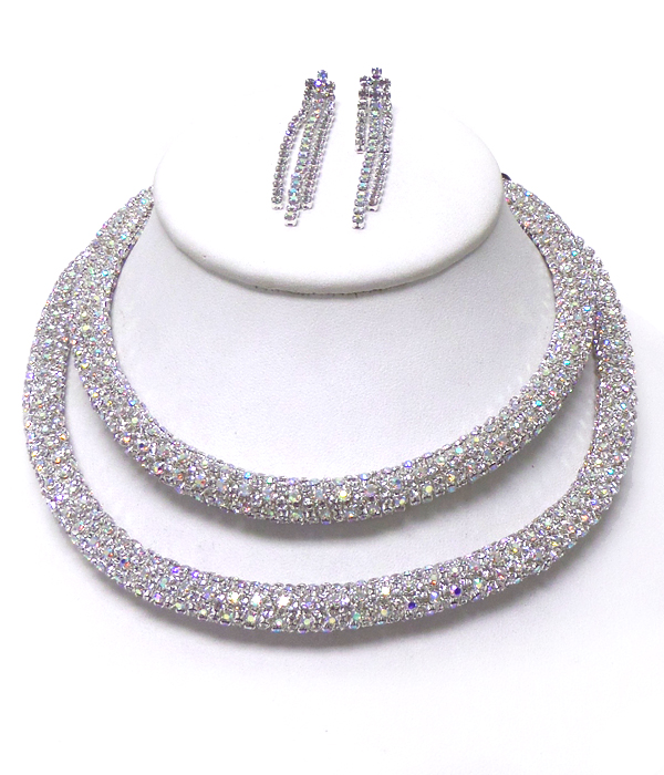 Double layer rhinestone necklace set
