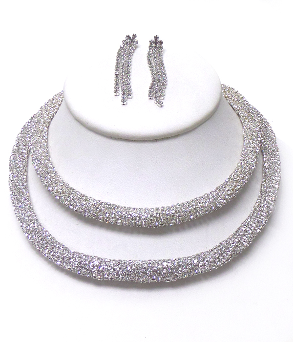 Double layer rhinestone necklace set
