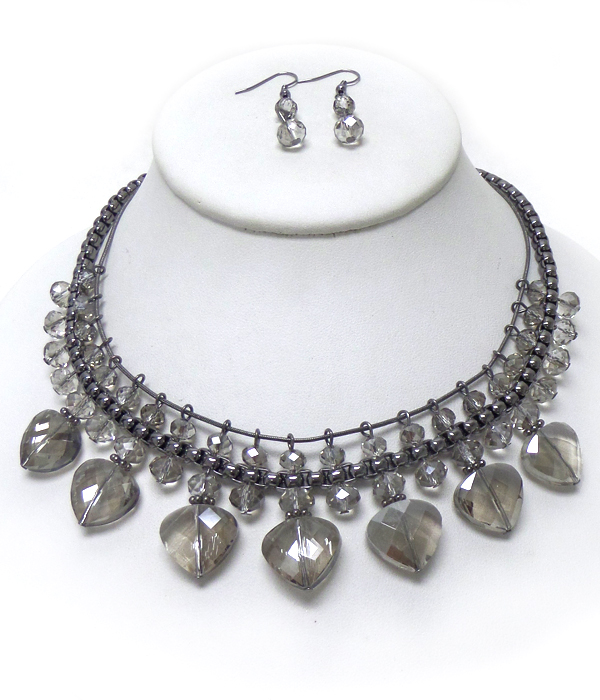 Crystals drop layer necklace set