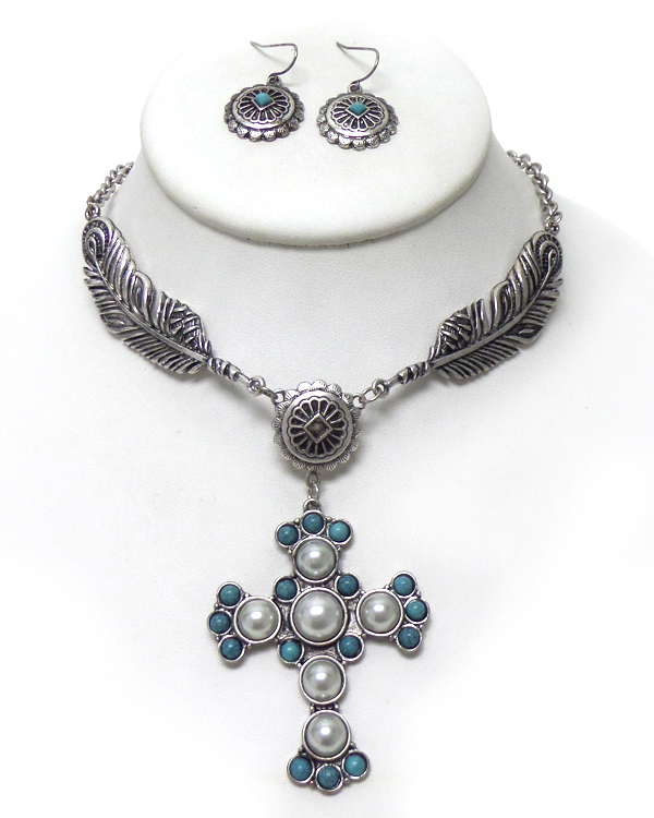 Dream catcher with metal cross necklace set