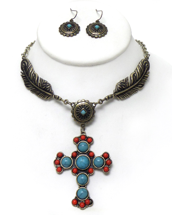 Dream catcher with metal cross necklace set 