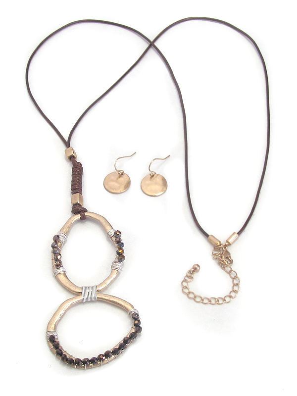 Facet glass wire wrap double hoop necklace set