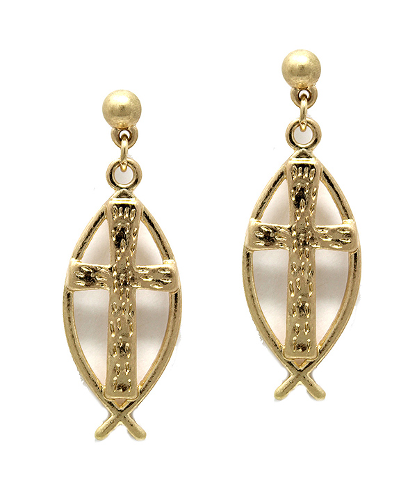 Christian fish and cross earring