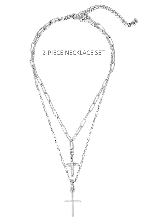 CROSS PENDANT 2 PIECE NECKLACE SET