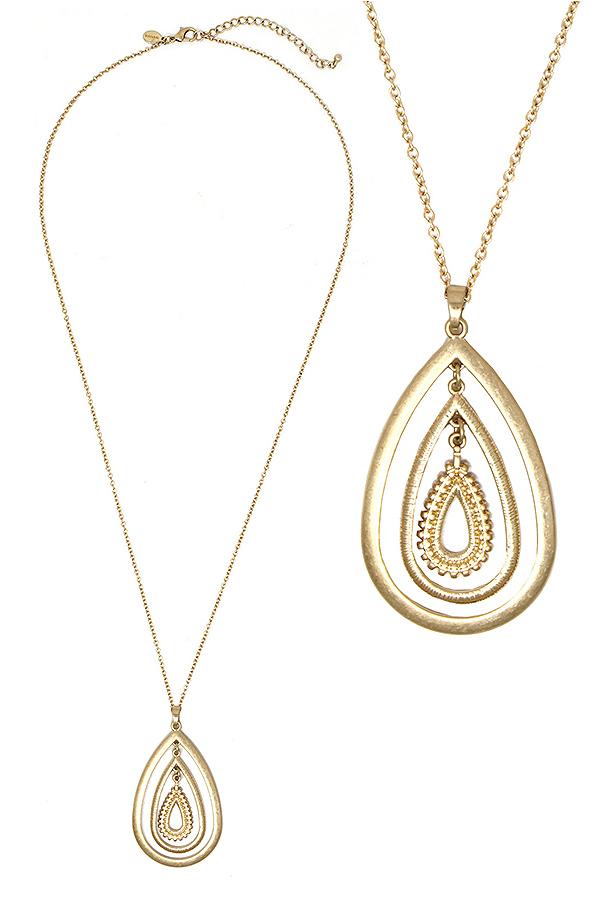 TRIPLE METAL TEARDROP PENDANT LONG NECKLACE
